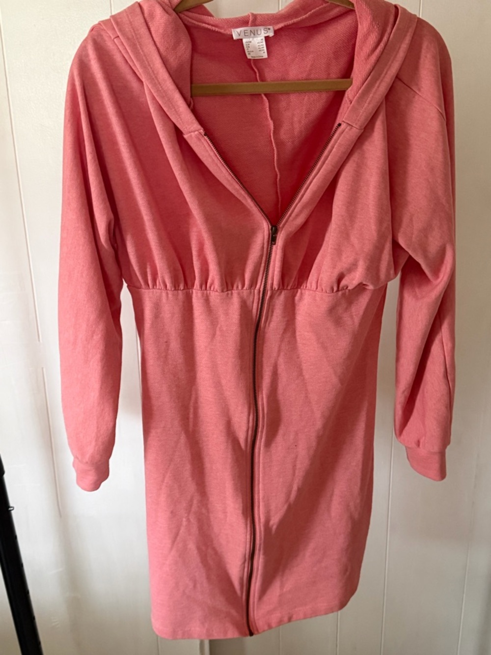 VENUS Coral Pink Zip-Front Hooded Sweater Dress - Picture 3 of 3